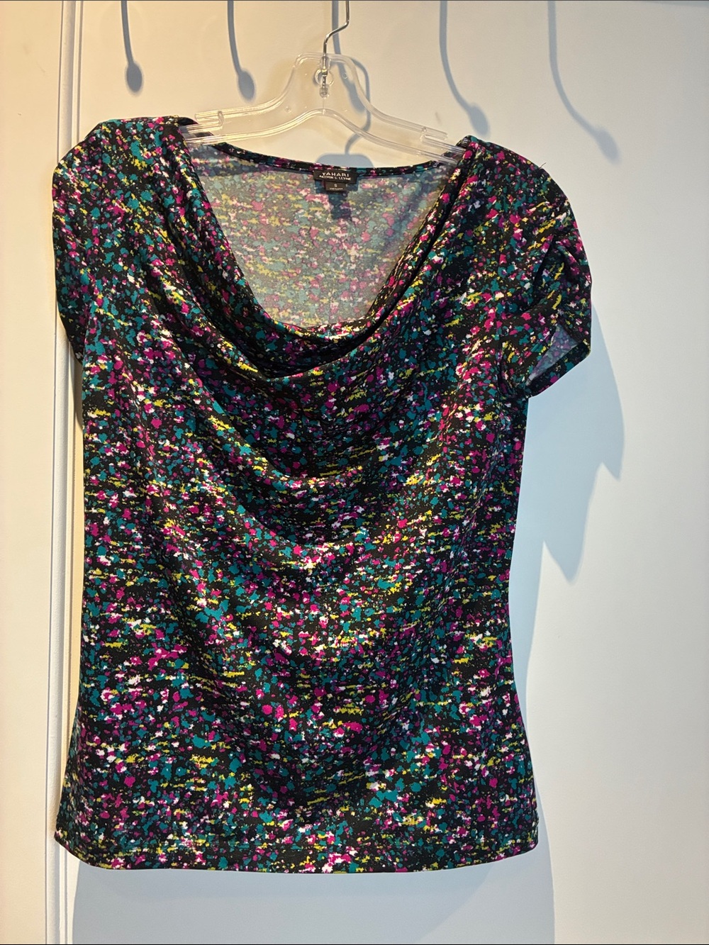 Tahari Black Floral Cowl Neck Top ⭐️